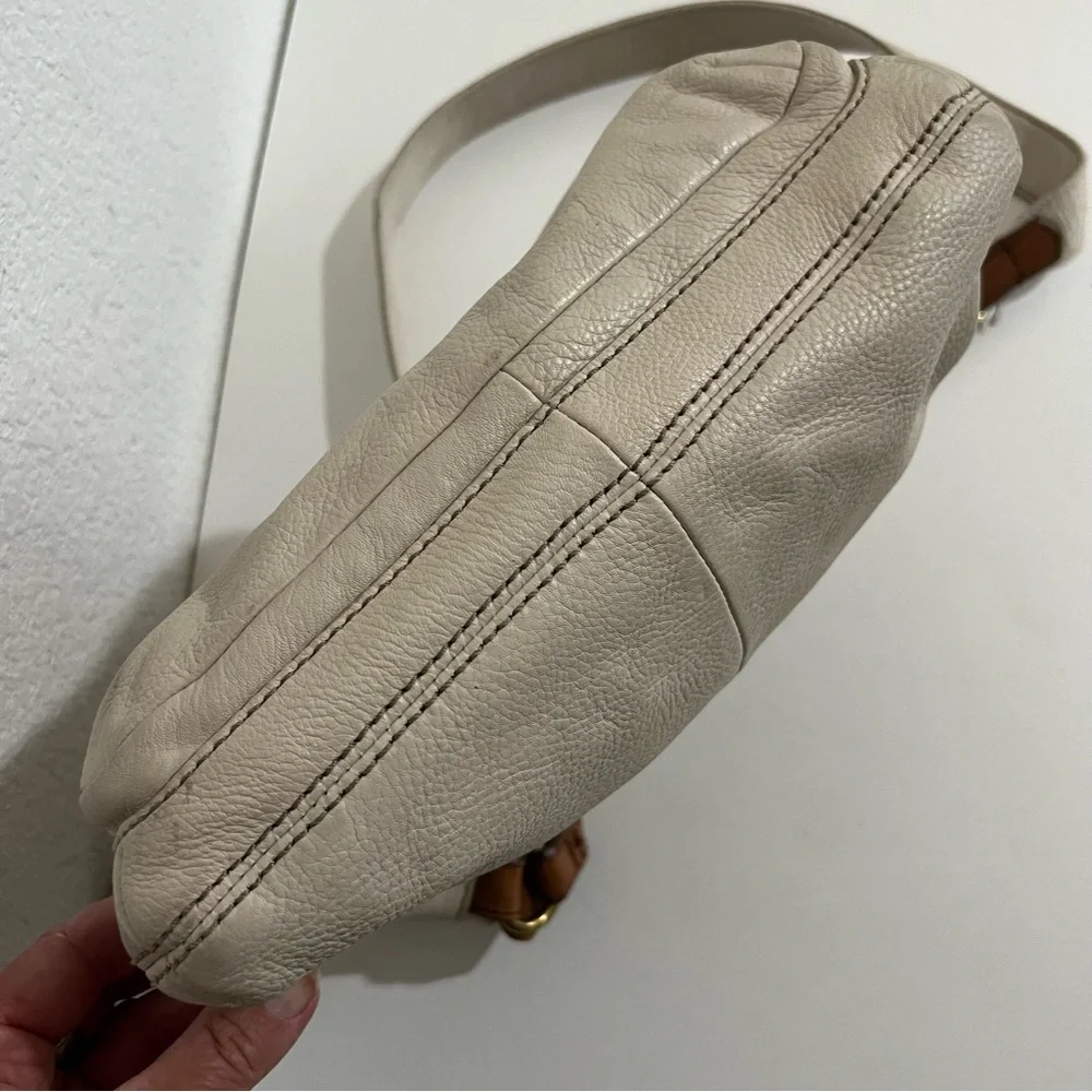 Vintage Fossil Beige Cream Pebbled Leather Crossbody Messenger Bag Unisex
